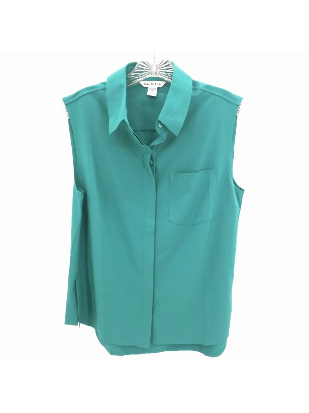 Athleta Everlasting Shirt Womens M Green Sleeveless Button Up Slit Tank Top